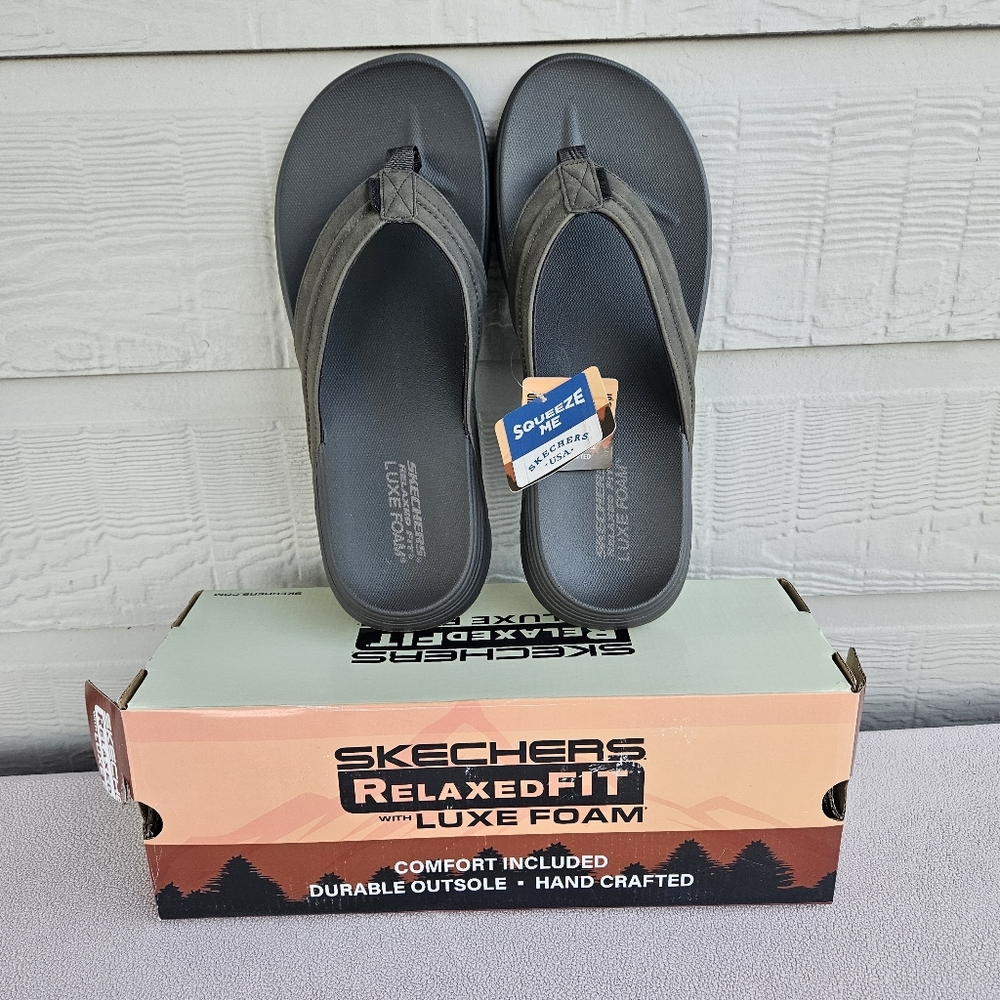 Skechers Patino Marlee Thong Flip Flop Sandal Men 13 Brown Relaxed Fit Luxe Foam